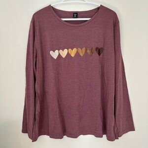SHEIN Mauve Long Sleeve Tee with Heart Design